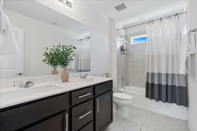 9015 Looksee Ln, Austin, TX 78744 - full bathroom featuring tile patterned floors, visible vents, shower / bath combination with curtain, and a sink