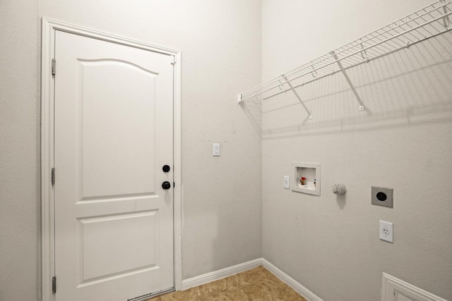 washroom featuring baseboards, laundry area, electric dryer hookup, and hookup for a washing machine