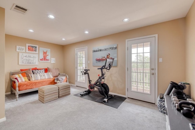 4511 Heights Dr, Austin, TX 78746 - workout area featuring healthy amount of natural light, carpet floors, and recessed lighting