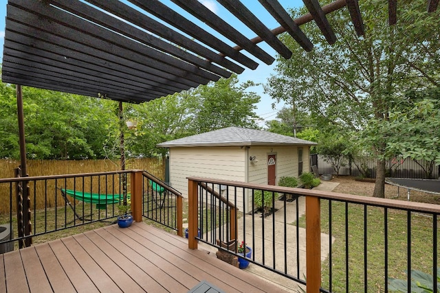 5011 Eilers Ave, Austin, TX 78751 - wooden terrace featuring a fenced backyard and an outdoor structure