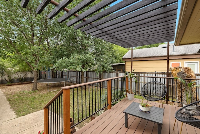 5011 Eilers Ave, Austin, TX 78751 - wooden terrace featuring a trampoline and a pergola