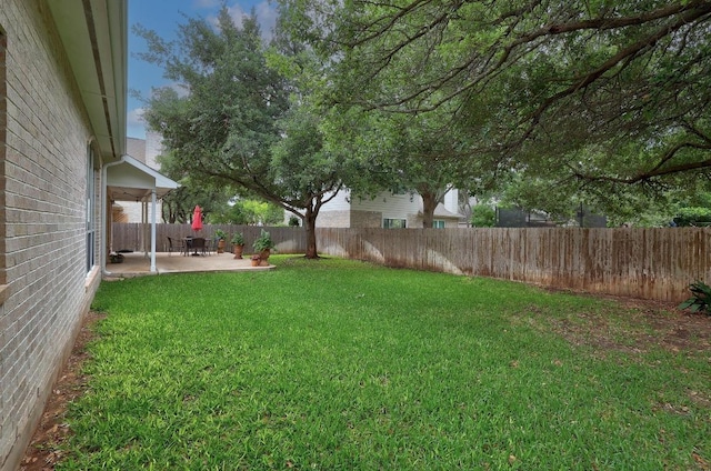 view of yard with a patio and a fenced backyard