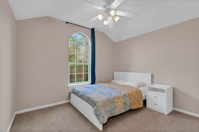1205 Yountville Dr, Leander, TX 78641 - carpeted bedroom featuring vaulted ceiling and a ceiling fan