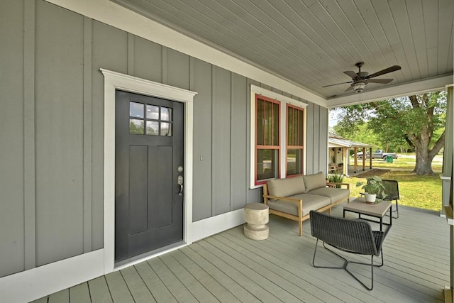 1200 Woodlawn St, Lockhart, TX 78644 - deck featuring ceiling fan and an outdoor hangout area