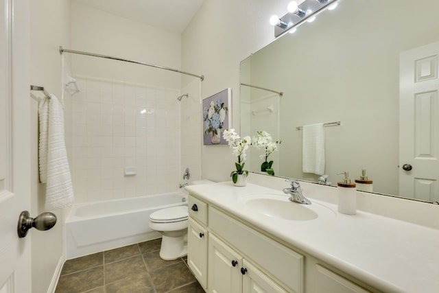 full bathroom featuring vanity, shower / bathing tub combination, tile patterned flooring, and toilet