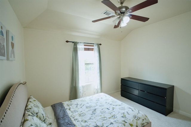 112 Bearing Cv, Austin, TX 78717 - bedroom featuring visible vents, lofted ceiling, light carpet, baseboards, and a ceiling fan