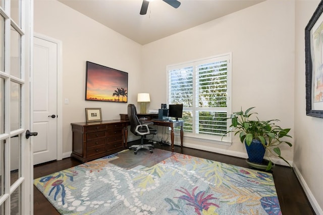 228 Cimarron Hills Trl E, Georgetown, TX 78628 - home office featuring ceiling fan and wood finished floors