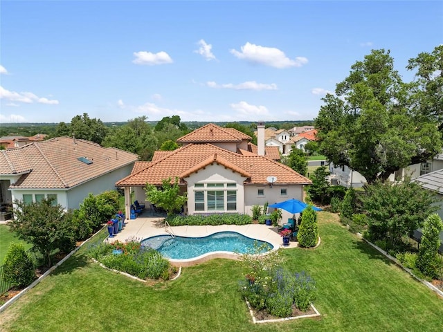 228 Cimarron Hills Trl E, Georgetown, TX 78628 - view of swimming pool with a patio area, a lawn, and a residential view