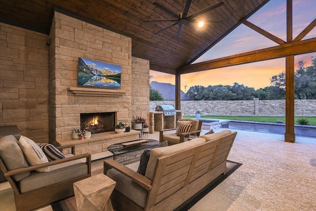 1117 Eagle Point Dr, Georgetown, TX 78628 - view of patio / terrace featuring an outdoor living space with a fireplace and a ceiling fan