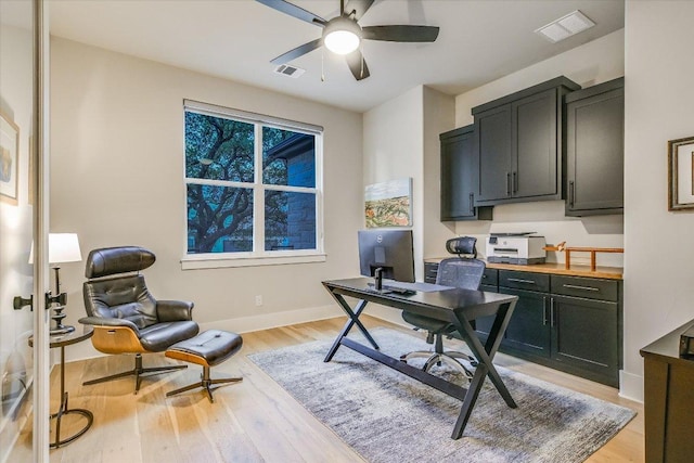 1117 Eagle Point Dr, Georgetown, TX 78628 - home office with light wood-style floors, a ceiling fan, and baseboards