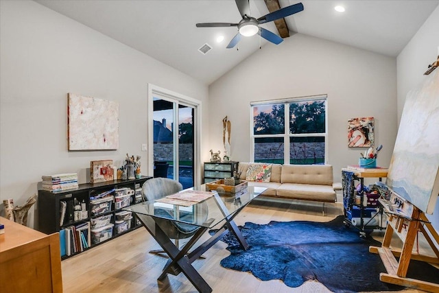 1117 Eagle Point Dr, Georgetown, TX 78628 - living area featuring wood finished floors, ceiling fan, and recessed lighting