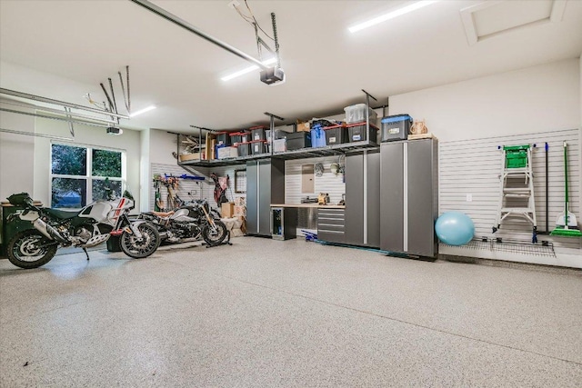 garage with a garage door opener