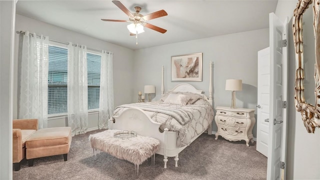 bedroom featuring carpet floors and ceiling fan