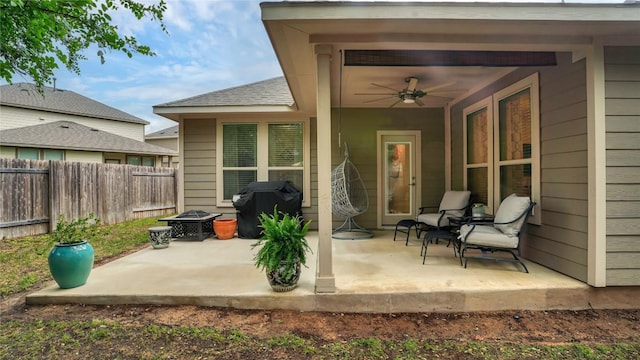 1621 Winding Stream Trl, Leander, TX 78641 - view of patio / terrace featuring ceiling fan, fence, and grilling area