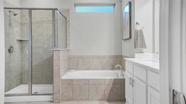 1621 Winding Stream Trl, Leander, TX 78641 - full bathroom with a shower stall, a garden tub, and vanity