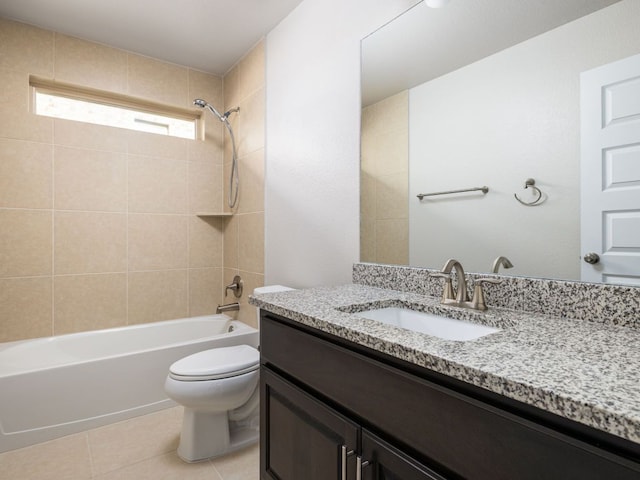 full bathroom featuring vanity, tile patterned flooring, bathtub / shower combination, and toilet