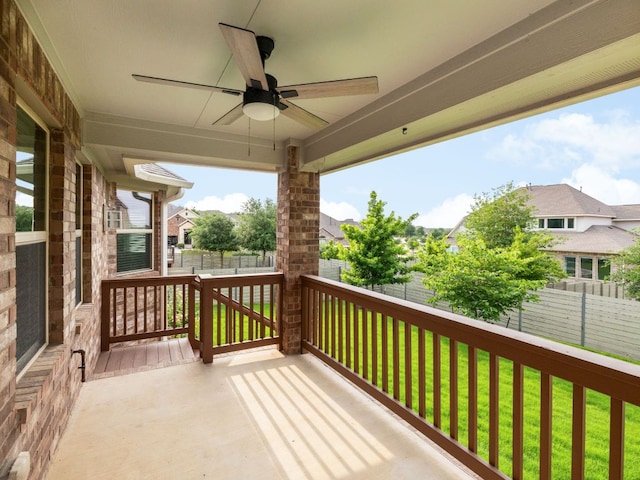 balcony with ceiling fan