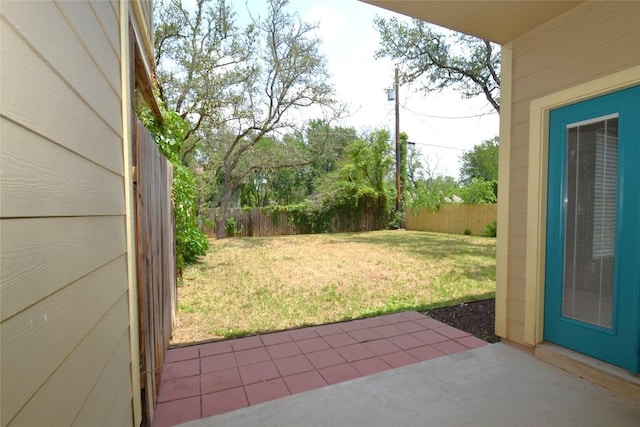 view of yard featuring a patio and a fenced backyard