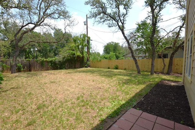view of yard with a fenced backyard