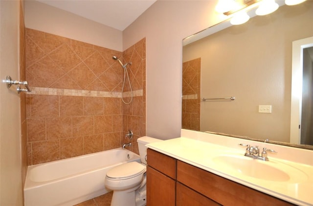 full bath featuring vanity, tile patterned flooring, toilet, and tub / shower combination