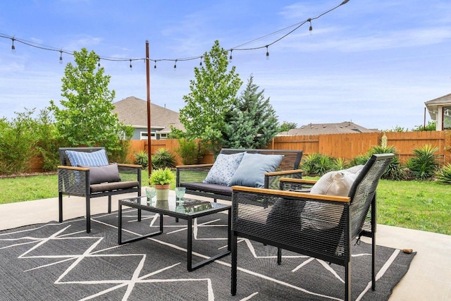 view of patio / terrace with outdoor lounge area and a fenced backyard