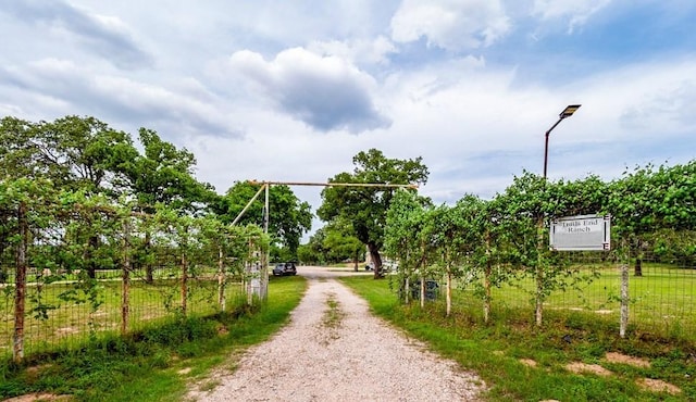 surrounding community featuring fence and dirt driveway