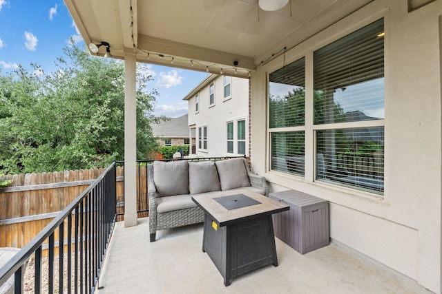 4018 Geary St, Round Rock, TX 78681 - view of patio / terrace featuring an outdoor living space with a fire pit and ceiling fan