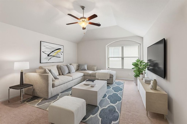 4018 Geary St, Round Rock, TX 78681 - living room featuring carpet, a ceiling fan, and vaulted ceiling