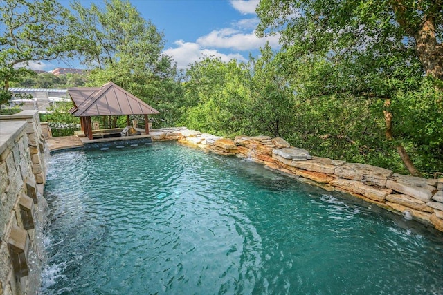 outdoor pool with a gazebo