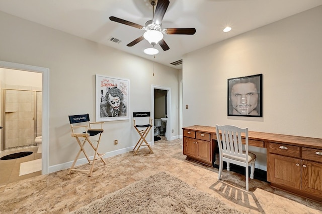 18720 Waltz Ct, Austin, TX 78738 - office area featuring ceiling fan and baseboards