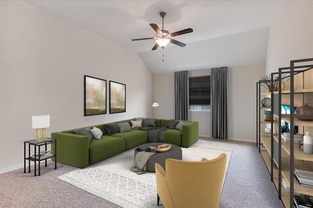 3639 Hermann St, Round Rock, TX 78681 - carpeted living room with baseboards, a ceiling fan, and lofted ceiling