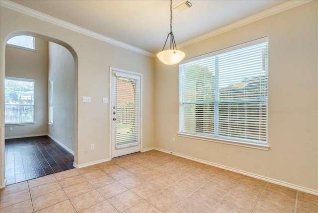 3012 Centennial Olympic Park, Austin, TX 78732 - unfurnished room with arched walkways, ornamental molding, baseboards, and tile patterned flooring