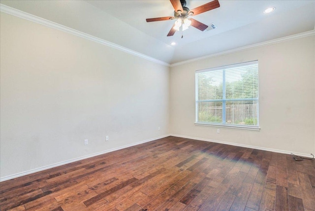 3012 Centennial Olympic Park, Austin, TX 78732 - unfurnished room with wood-type flooring, ceiling fan, baseboards, ornamental molding, and recessed lighting
