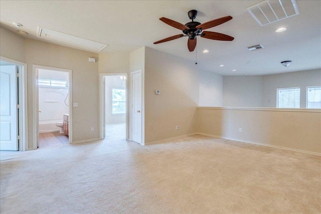 3012 Centennial Olympic Park, Austin, TX 78732 - empty room featuring attic access, light carpet, ceiling fan, baseboards, and recessed lighting