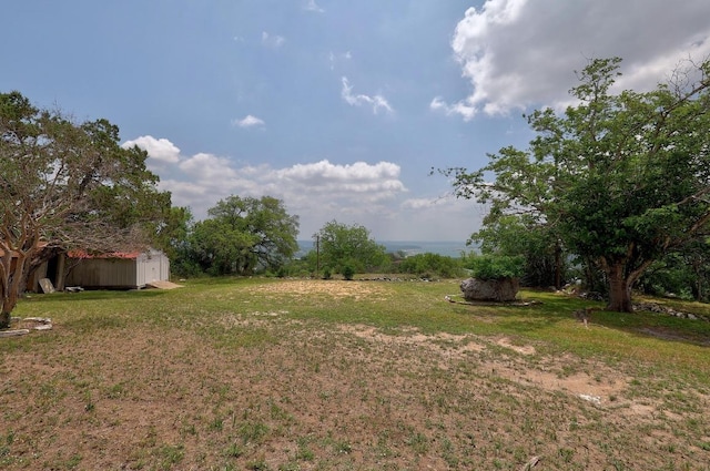 view of yard with an outbuilding and a storage shed