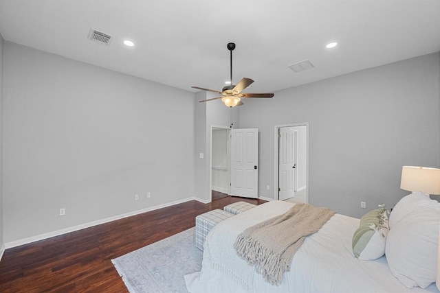 10700 Galsworthy Ln, Austin, TX 78739 - bedroom featuring recessed lighting, baseboards, a ceiling fan, wood finished floors, and visible vents