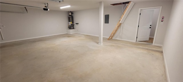 118 Freeman Day Dr, Bastrop, TX 78602 - garage featuring electric panel, water heater, and a garage door opener