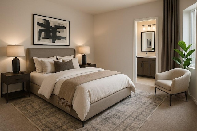 118 Freeman Day Dr, Bastrop, TX 78602 - bedroom featuring light carpet and ensuite bath