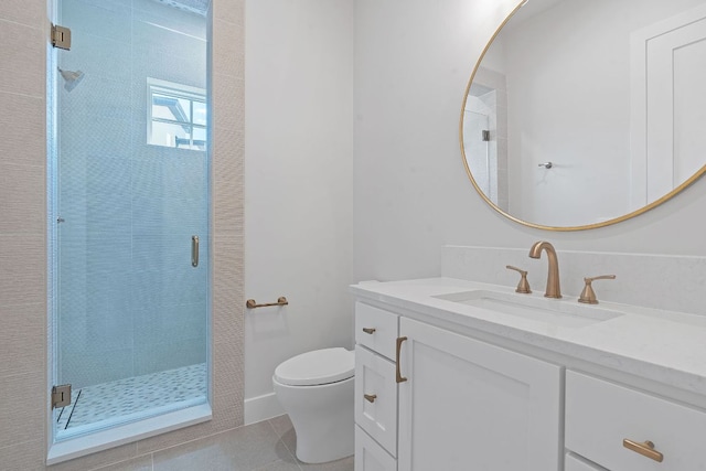 6013 Silver Luna Way, Austin, TX 78738 - bathroom with toilet, tile patterned floors, a shower stall, and vanity