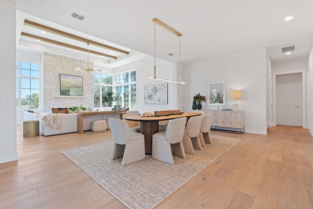 6013 Silver Luna Way, Austin, TX 78738 - dining room with baseboards, recessed lighting, light wood-style flooring, and visible vents