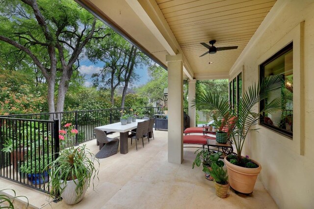 3705 Dogwood Creek Cv, Austin, TX 78746 - view of patio / terrace featuring outdoor dining area and ceiling fan