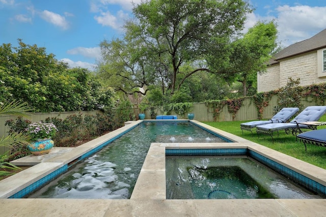 3705 Dogwood Creek Cv, Austin, TX 78746 - view of swimming pool with a fenced backyard and an in-ground hot tub