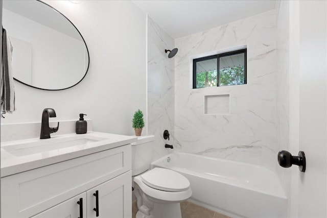 full bath with vanity, washtub / shower combination, and toilet