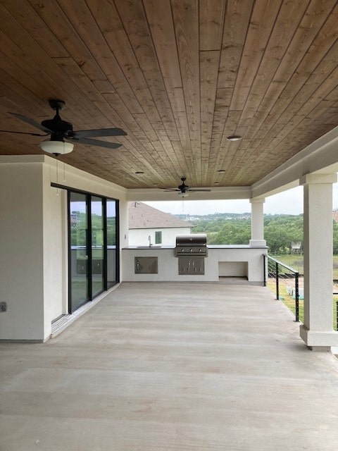 216 Cherry Sage Ct, Dripping Springs, TX 78620 - deck with ceiling fan, exterior kitchen, a sink, and a grill