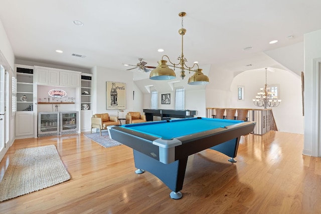 playroom with recessed lighting, visible vents, and light wood-style flooring