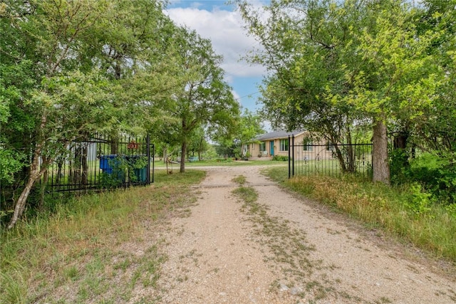 view of road with a gated entry and driveway