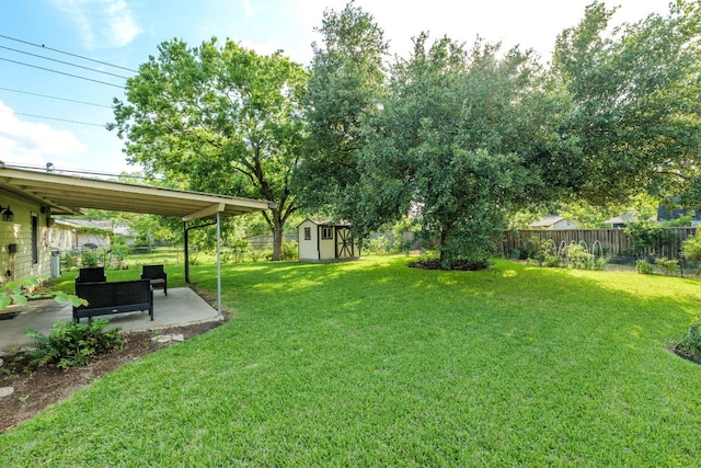 8504 Burrell Dr, Austin, TX 78757 - fenced backyard with a patio area and a storage unit