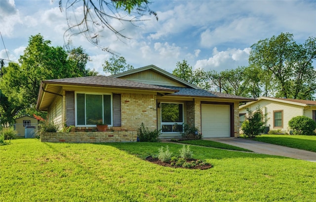 8504 Burrell Dr, Austin, TX 78757 - ranch-style house featuring concrete driveway, an attached garage, brick siding, and roof with shingles