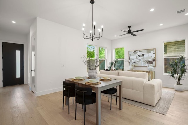 6110 Atwood St Unit 1, Austin, TX 78741 - dining room featuring baseboards, recessed lighting, light wood-style flooring, and visible vents