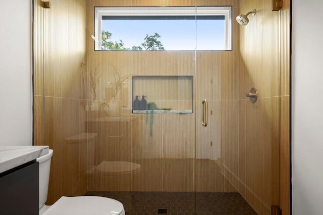 6110 Atwood St Unit 1, Austin, TX 78741 - bathroom featuring toilet, a tile shower, and vanity